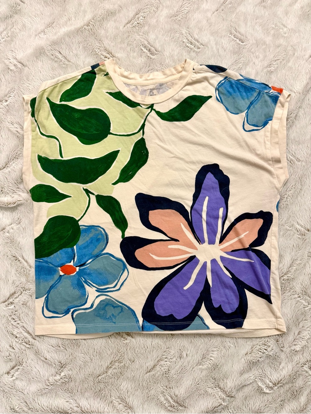 Anthropologie Green Floral Graphic Cotton Muscle Tee M